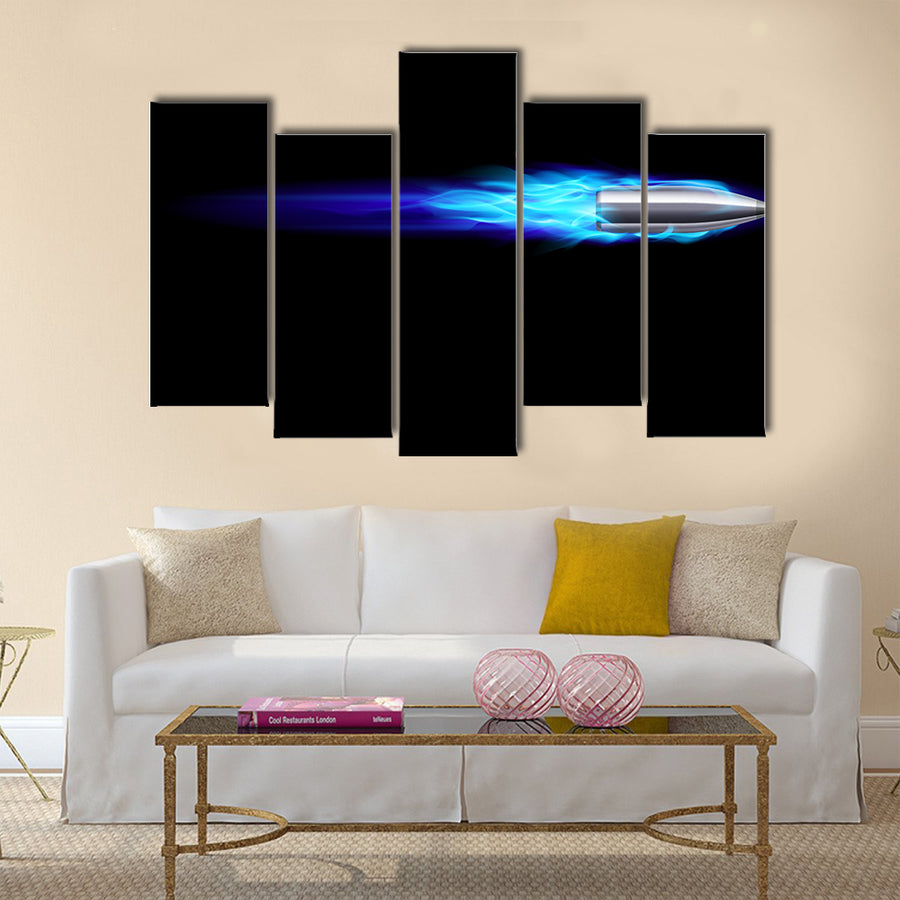 Moving Blue Fiery Gun Bullet Shot. multi panel canvas wall art