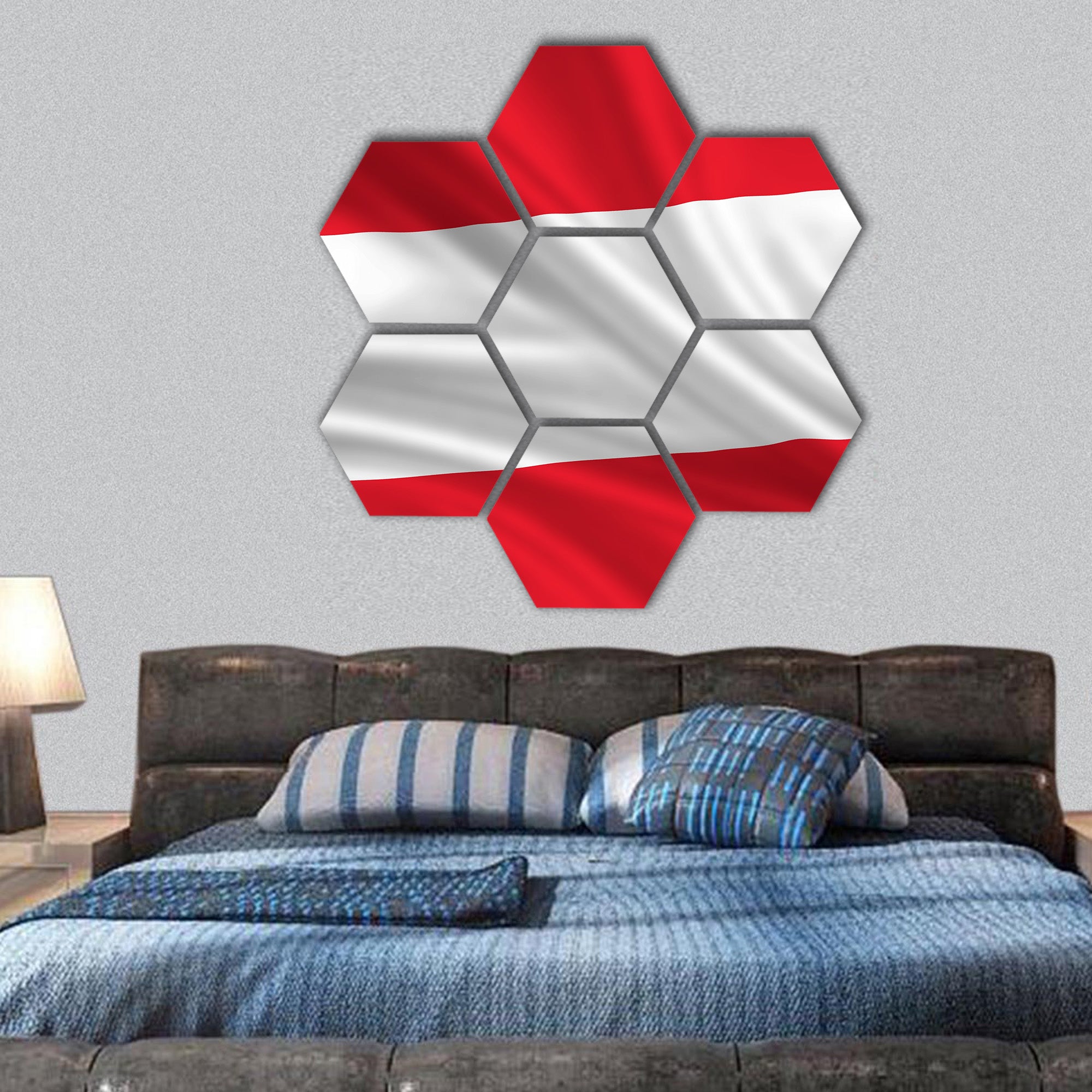waving flag of Austria hexagonal canvas wall art