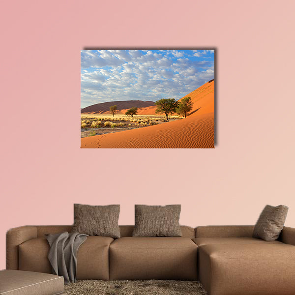 Sossusvlei landscape with Acacia trees and red sand dunes, Namibia, wall art