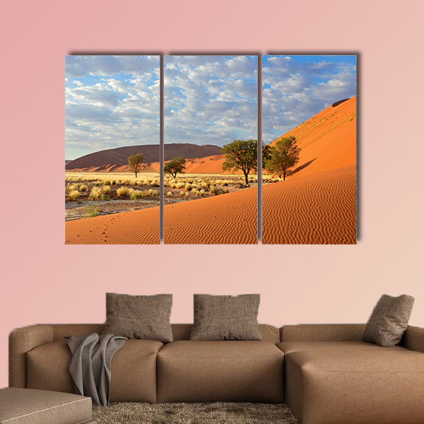 Sossusvlei landscape with Acacia trees and red sand dunes, Namibia, wall art
