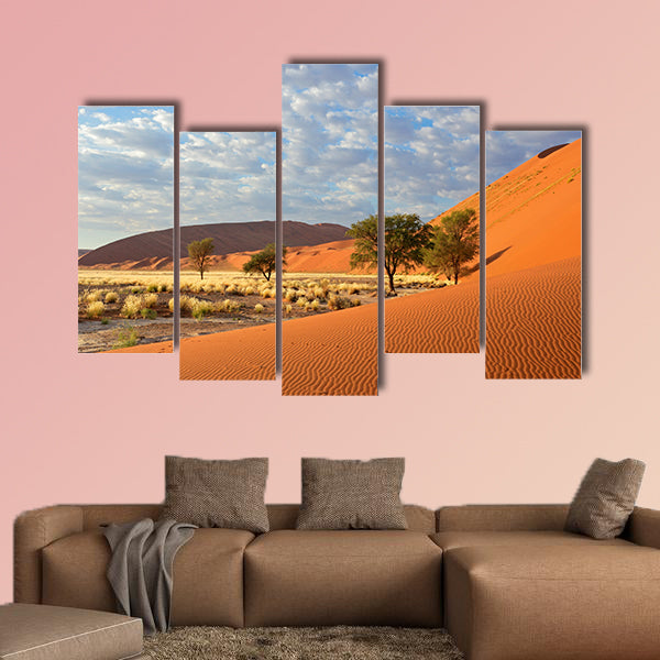 Sossusvlei landscape with Acacia trees and red sand dunes, Namibia, wall art