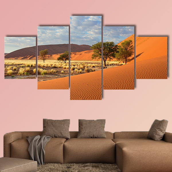 Sossusvlei landscape with Acacia trees and red sand dunes, Namibia, wall art