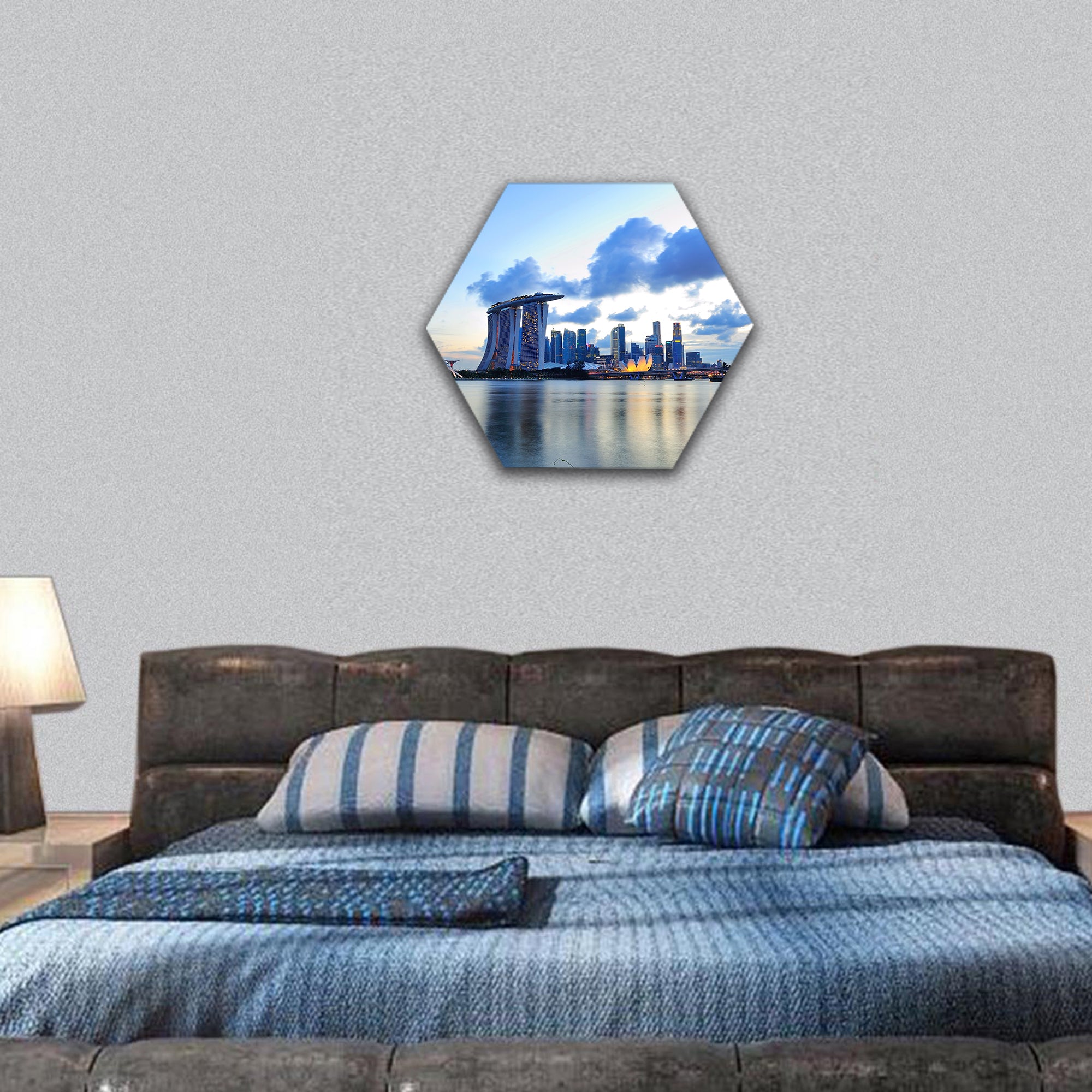 City skyline of Marina Bay Singapore hexagonal canvas wall art