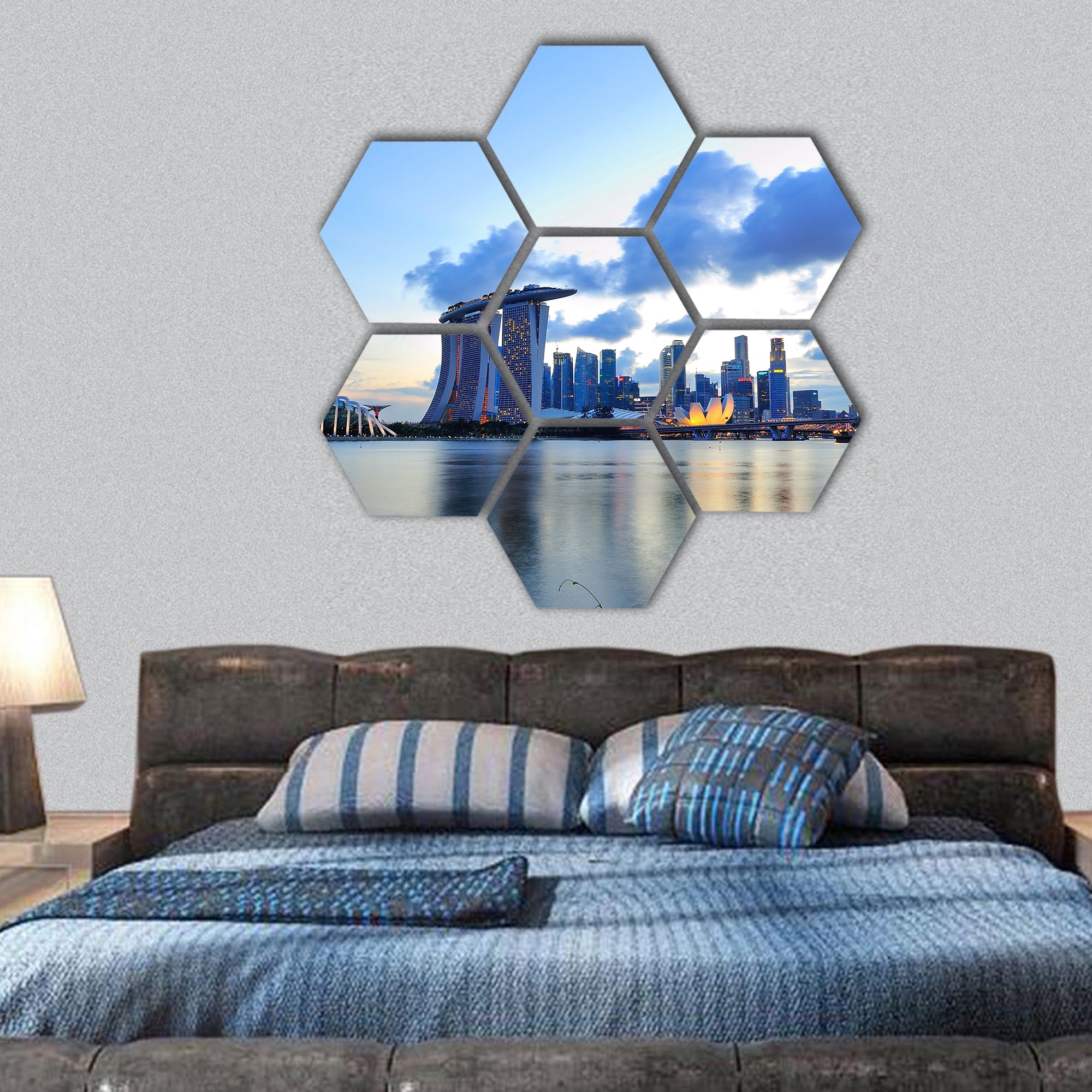 City skyline of Marina Bay Singapore hexagonal canvas wall art