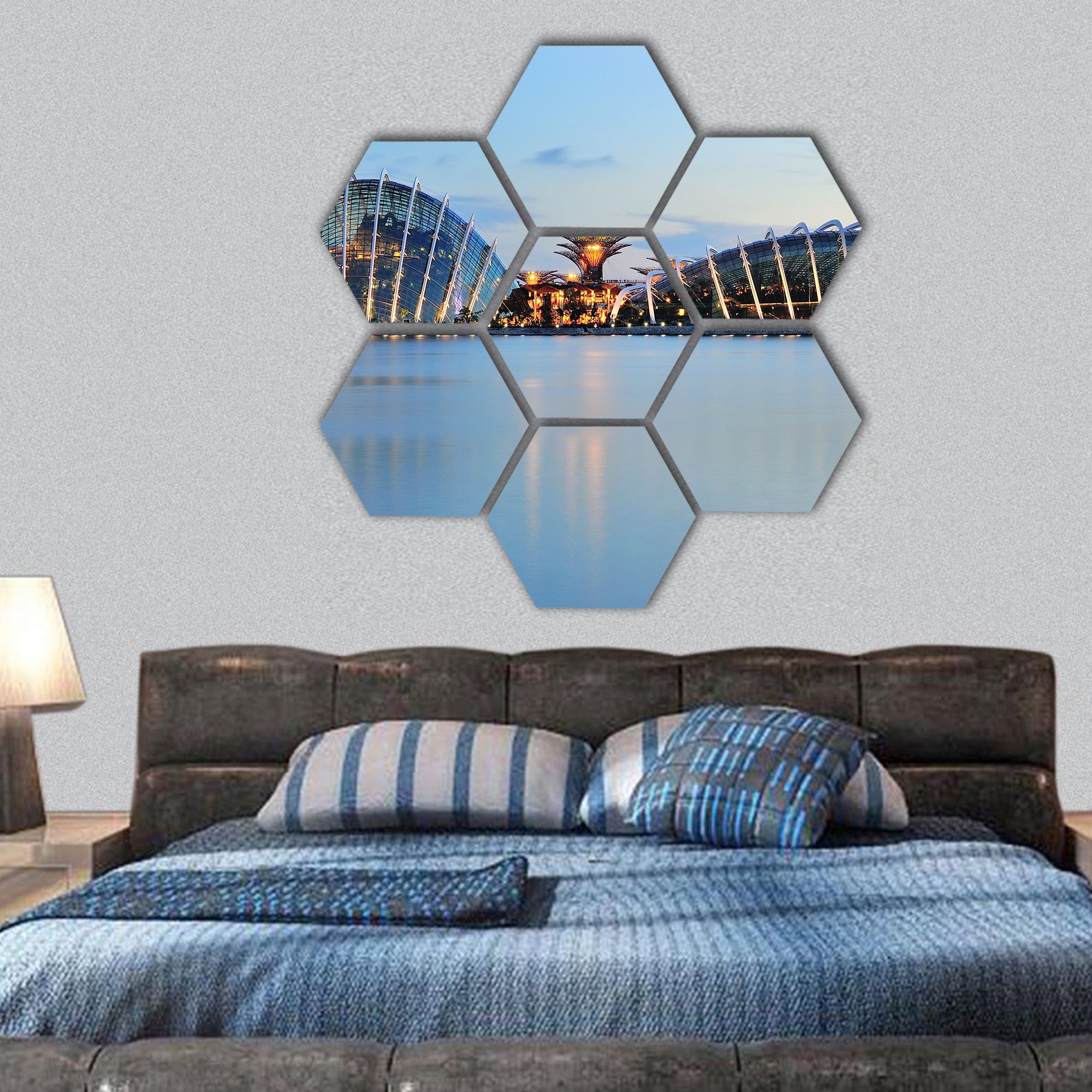 Domes and super trees of Gardens by the Bay Singapore hexagonal canvas wall art