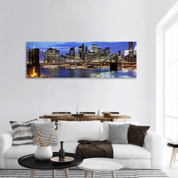 Brooklyn bridge and skyline at night panoramic canvas wall art