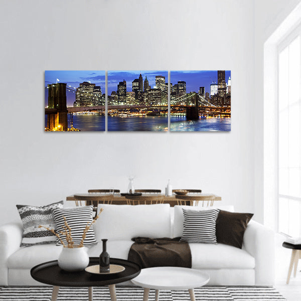 Brooklyn bridge and skyline at night panoramic canvas wall art