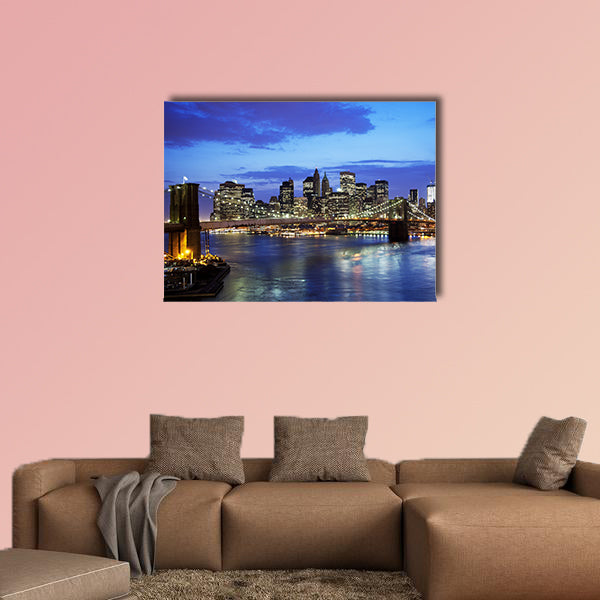 Brooklyn bridge and skyline at night Multi panel canvas wall art
