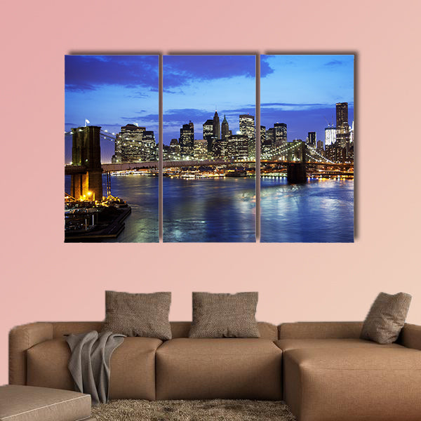 Brooklyn bridge and skyline at night Multi panel canvas wall art