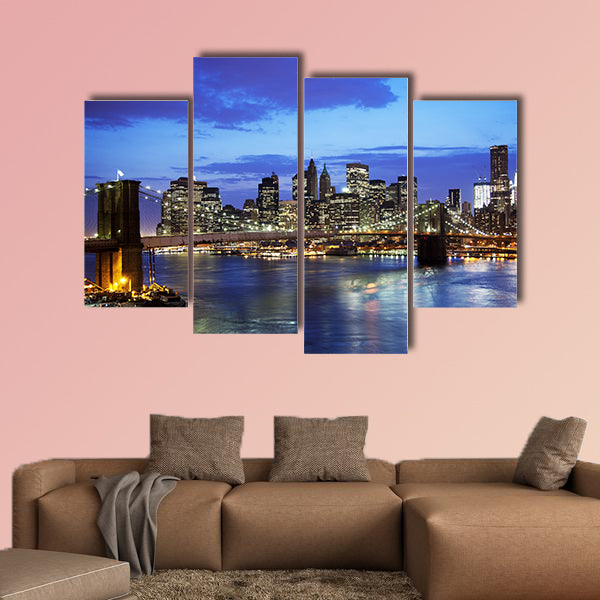 Brooklyn bridge and skyline at night Multi panel canvas wall art