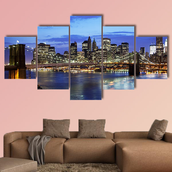 Brooklyn bridge and skyline at night Multi panel canvas wall art