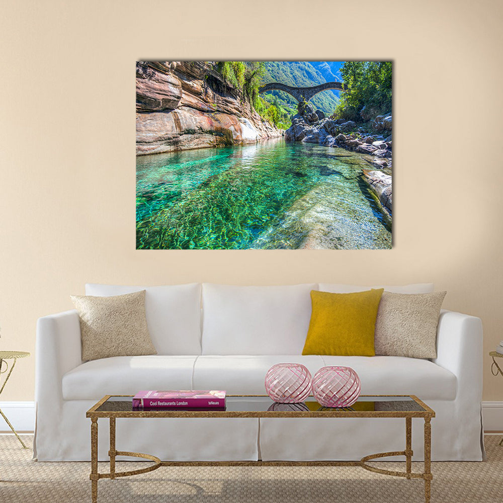 The double-arched stone bridge Ponte dei salti in Lavertezzo multi panel canvas wall art