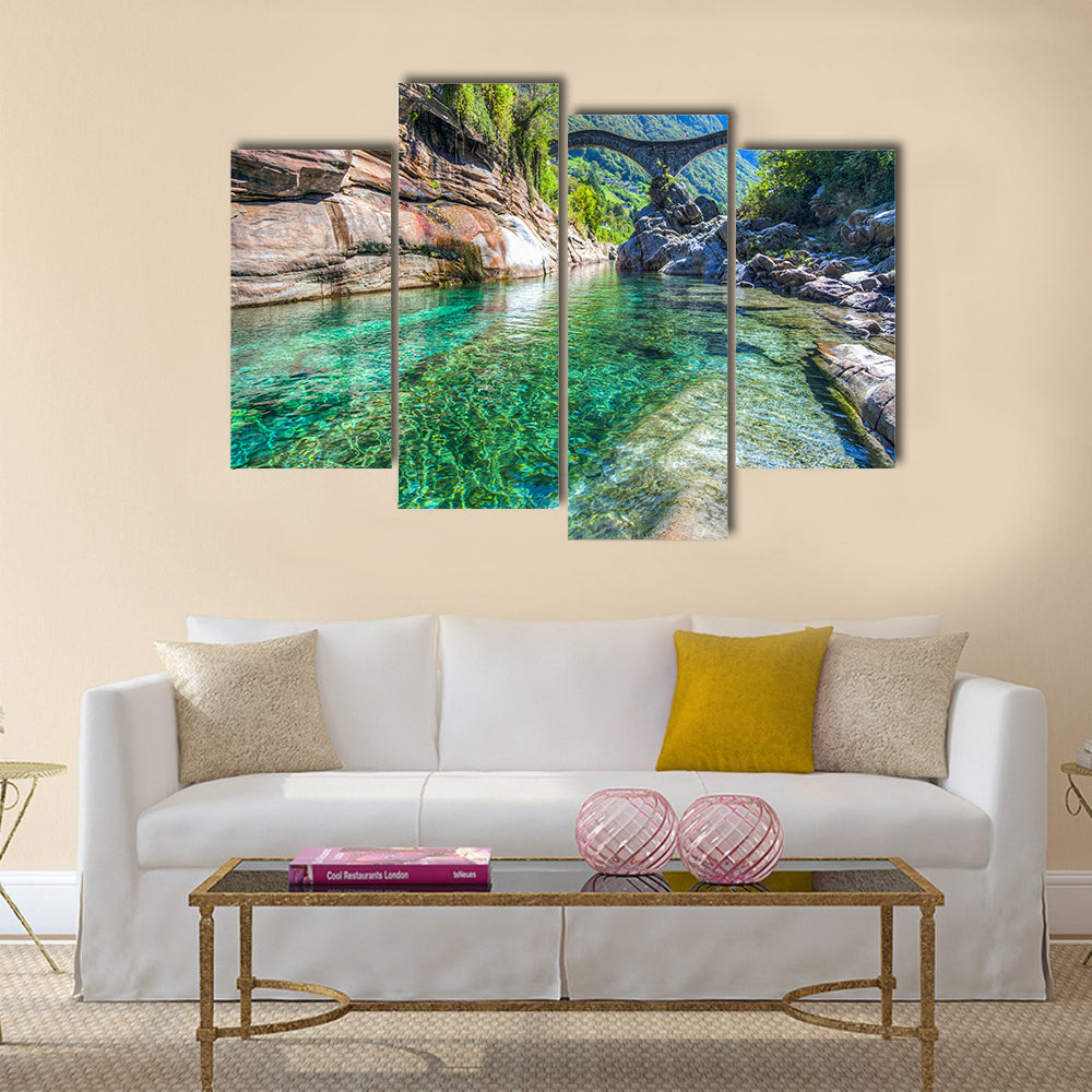 The double-arched stone bridge Ponte dei salti in Lavertezzo multi panel canvas wall art