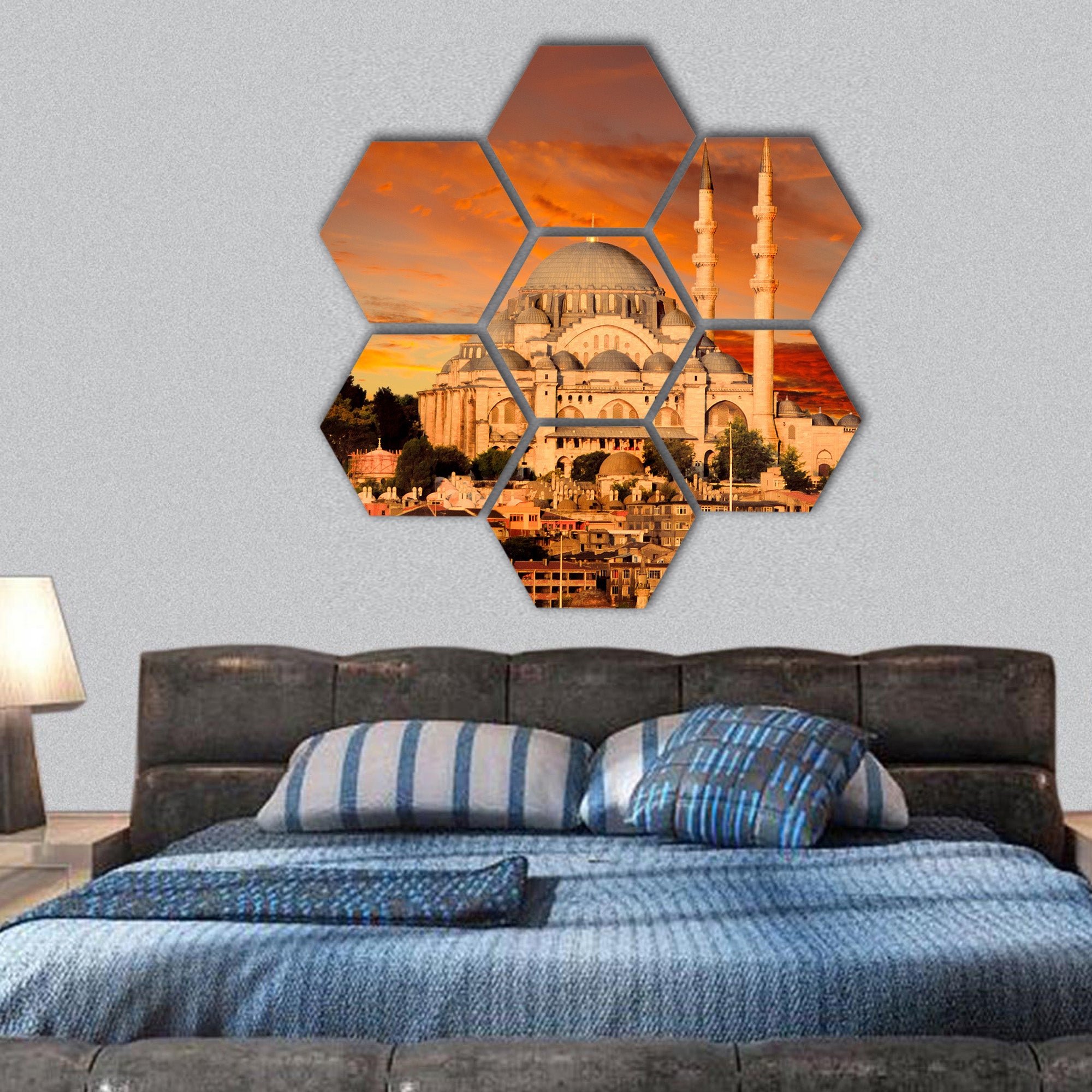 Hagia Sophia in Istanbul at dusk hexagonal canvas wall art
