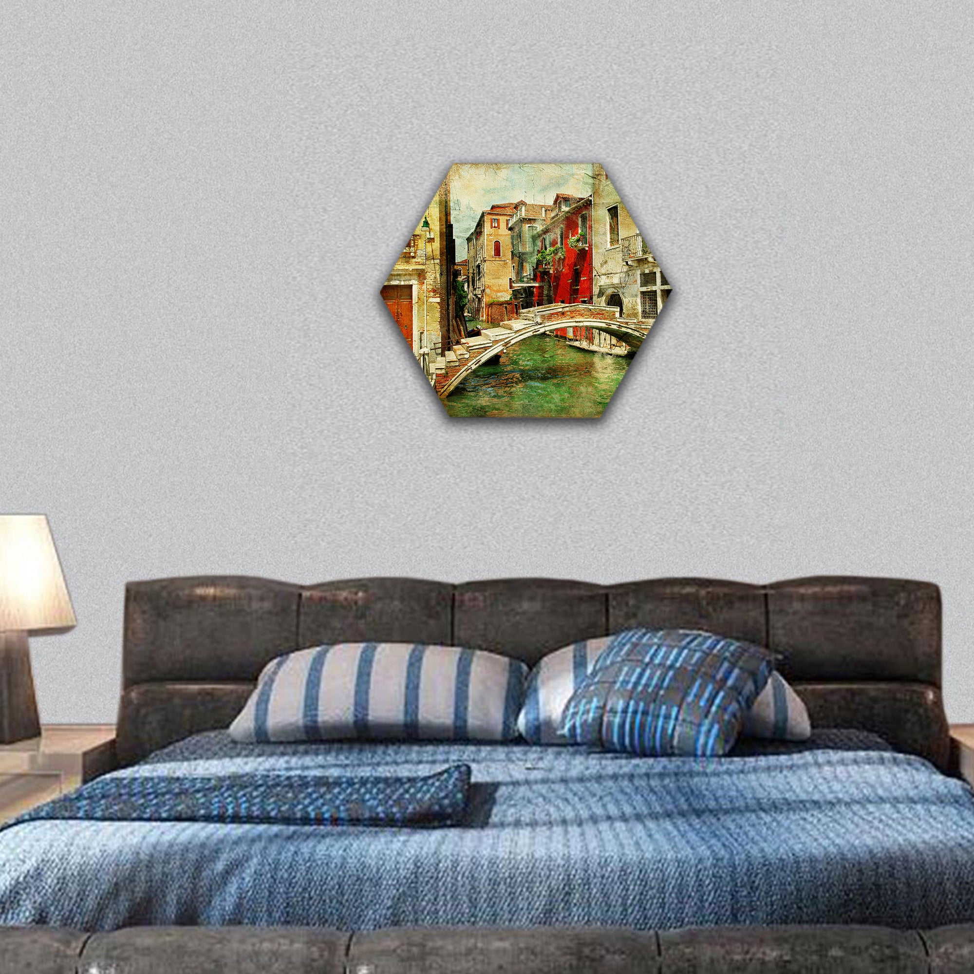 Romantic Venice, artwork in painting style hexagonal canvas wall art