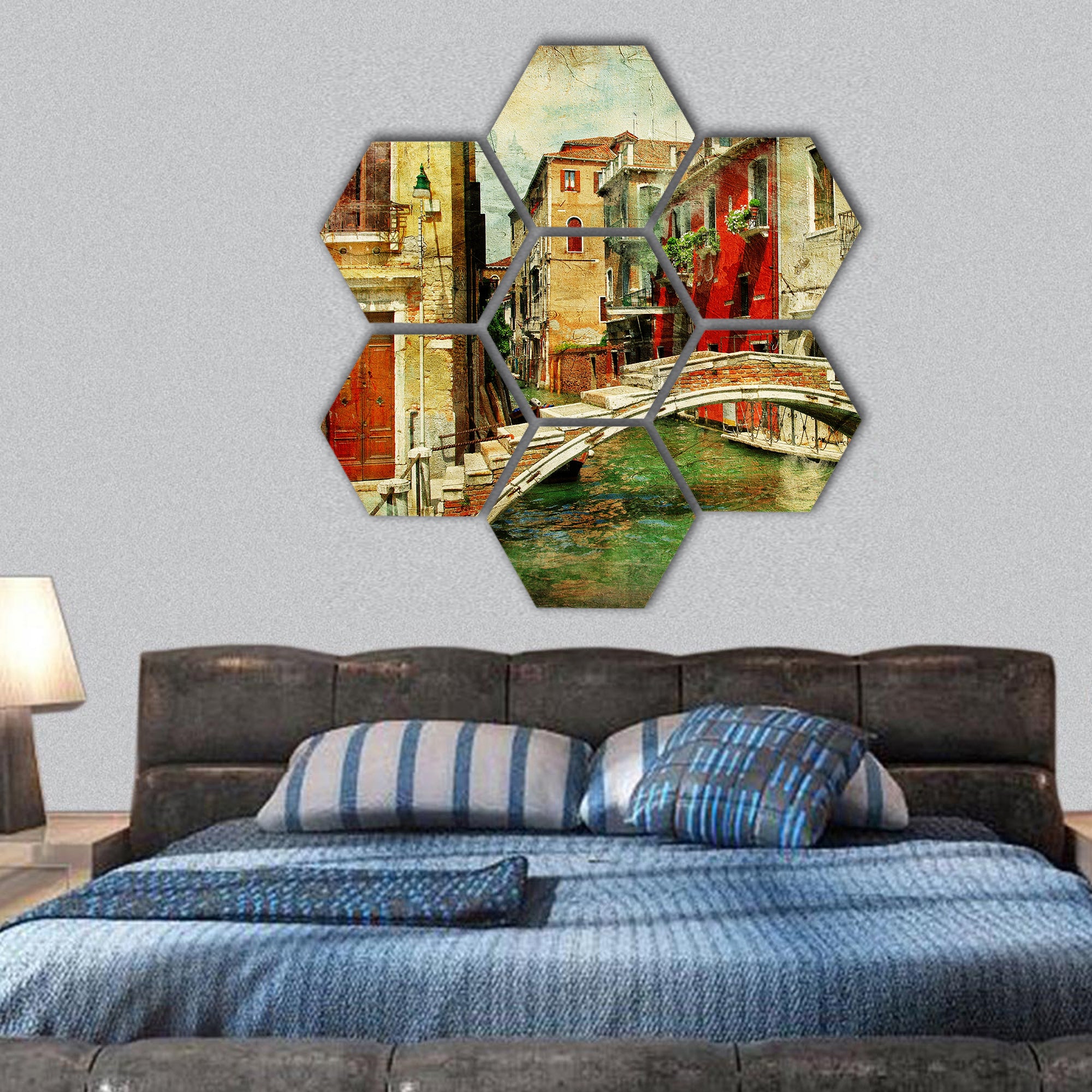 Romantic Venice, artwork in painting style hexagonal canvas wall art