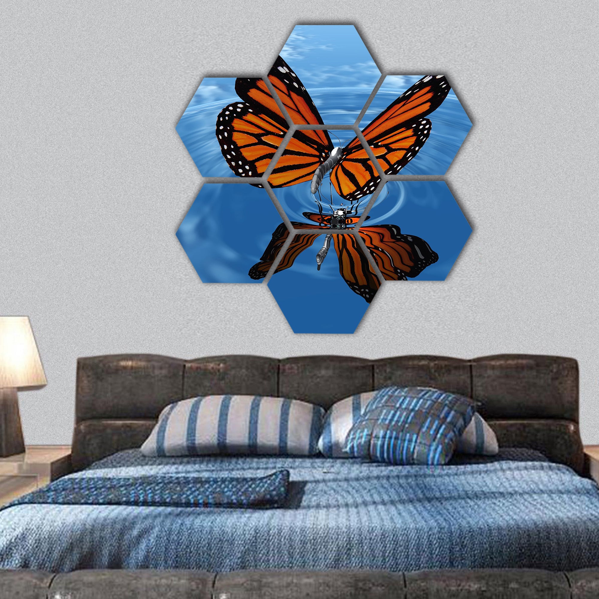 the beautiful butterfly with wings hexagonal canvas wall art