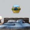 A motorbike speed on the street hexagonal canvas wall art