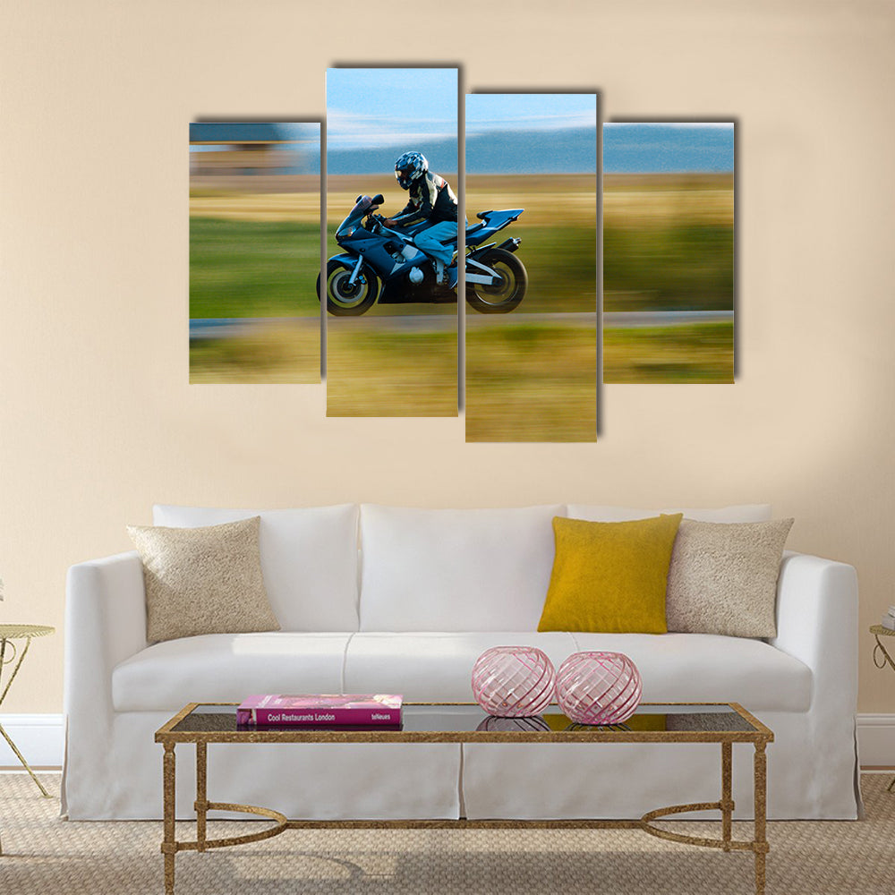 A motorbike speed on the street Multi panel canvas wall art