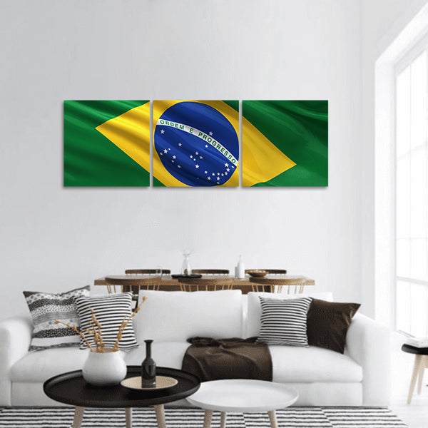 Flag of Brazil waving in the wind panoramic canvas wall art