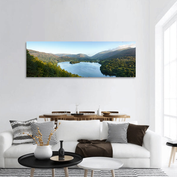 Grasmere in Lake District as sunrise as sun light mountains panoramic canvas wall art