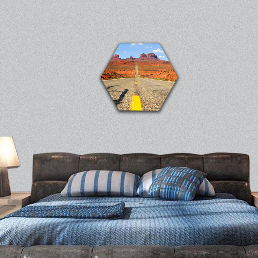 Utah state route 163 leading south to Monument Valley hexagonal canvas wall art