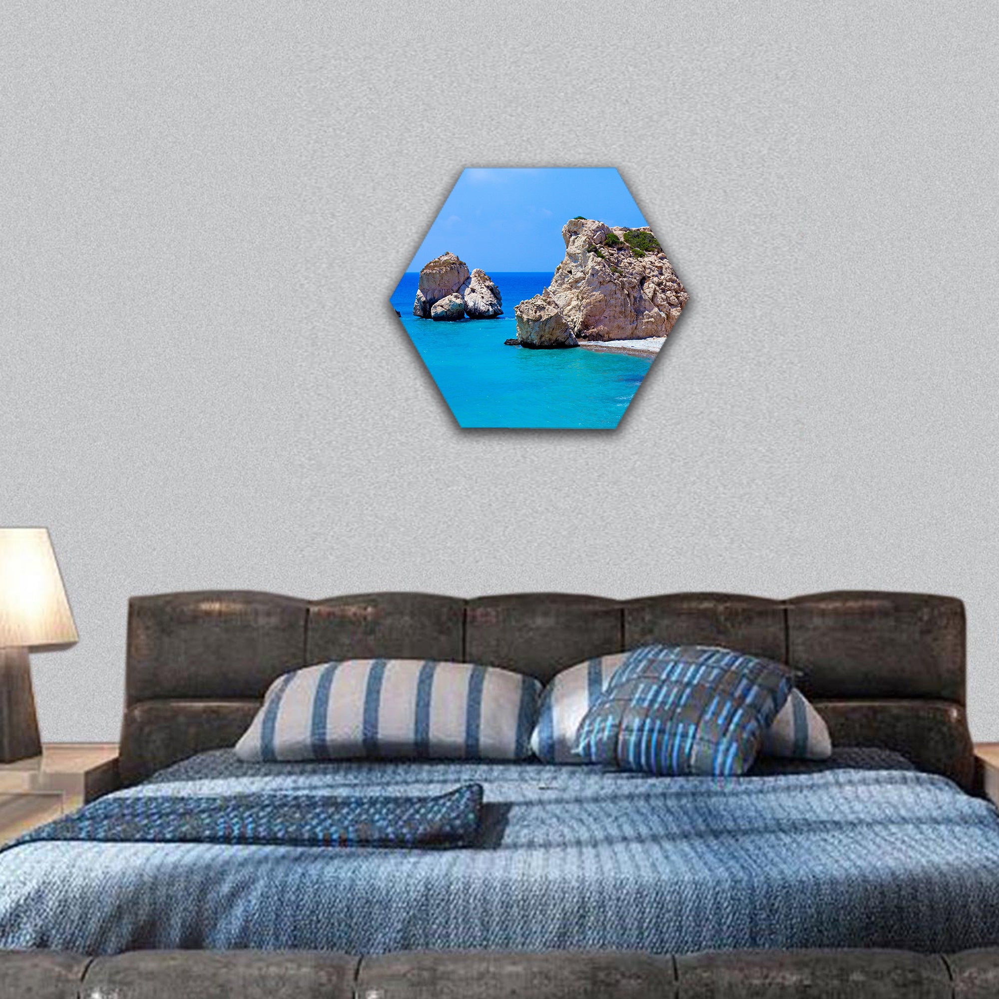 Rocks of Aphrodite, bithplace of goddess of love Cyprus hexagonal canvas wall art