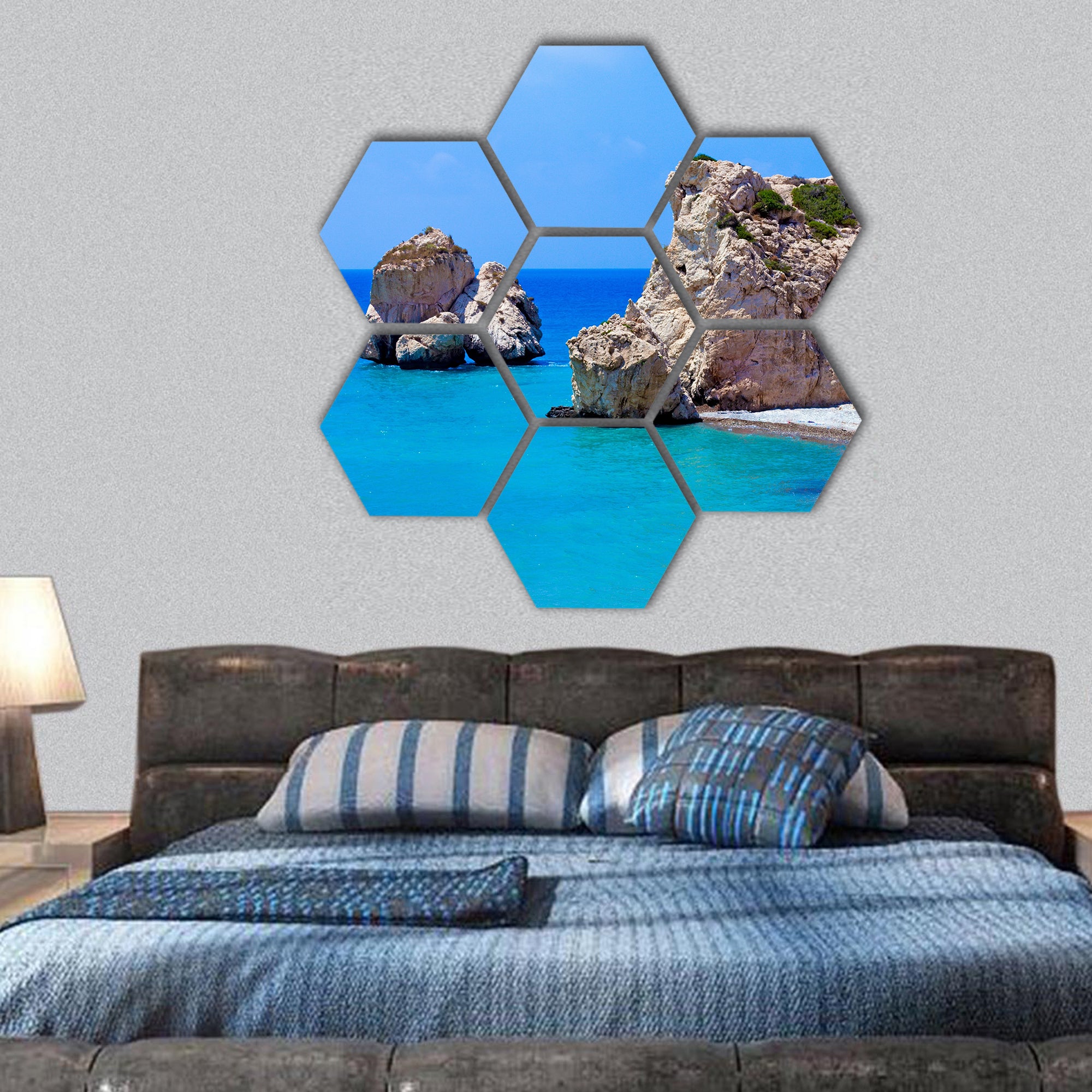 Rocks of Aphrodite, bithplace of goddess of love Cyprus hexagonal canvas wall art
