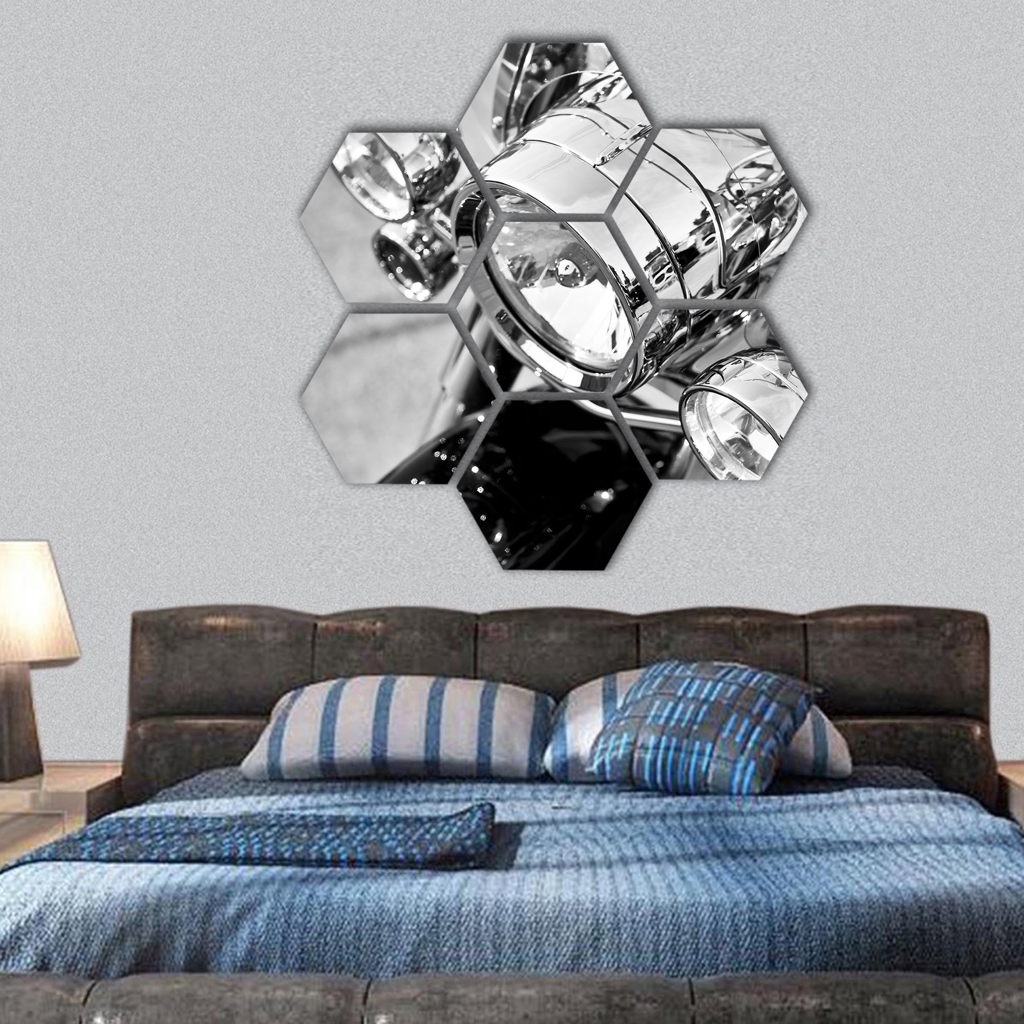 motorcycle hexagonal canvas wall art