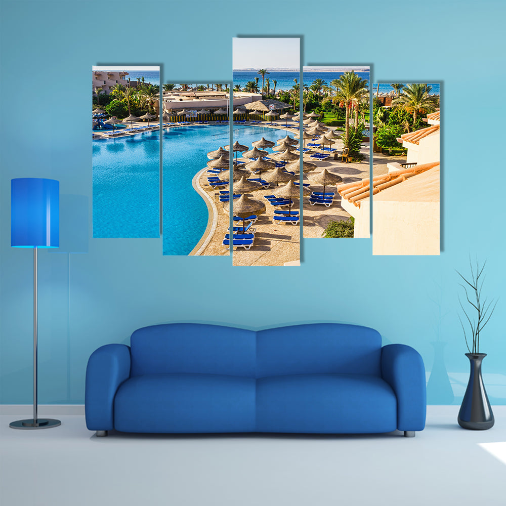 The window of the hotel in Egypt to the pool of the Red Sea Multi Panel Canvas Wall Art