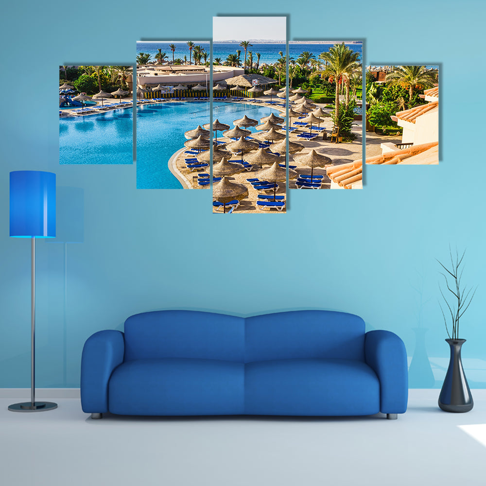 The window of the hotel in Egypt to the pool of the Red Sea Multi Panel Canvas Wall Art