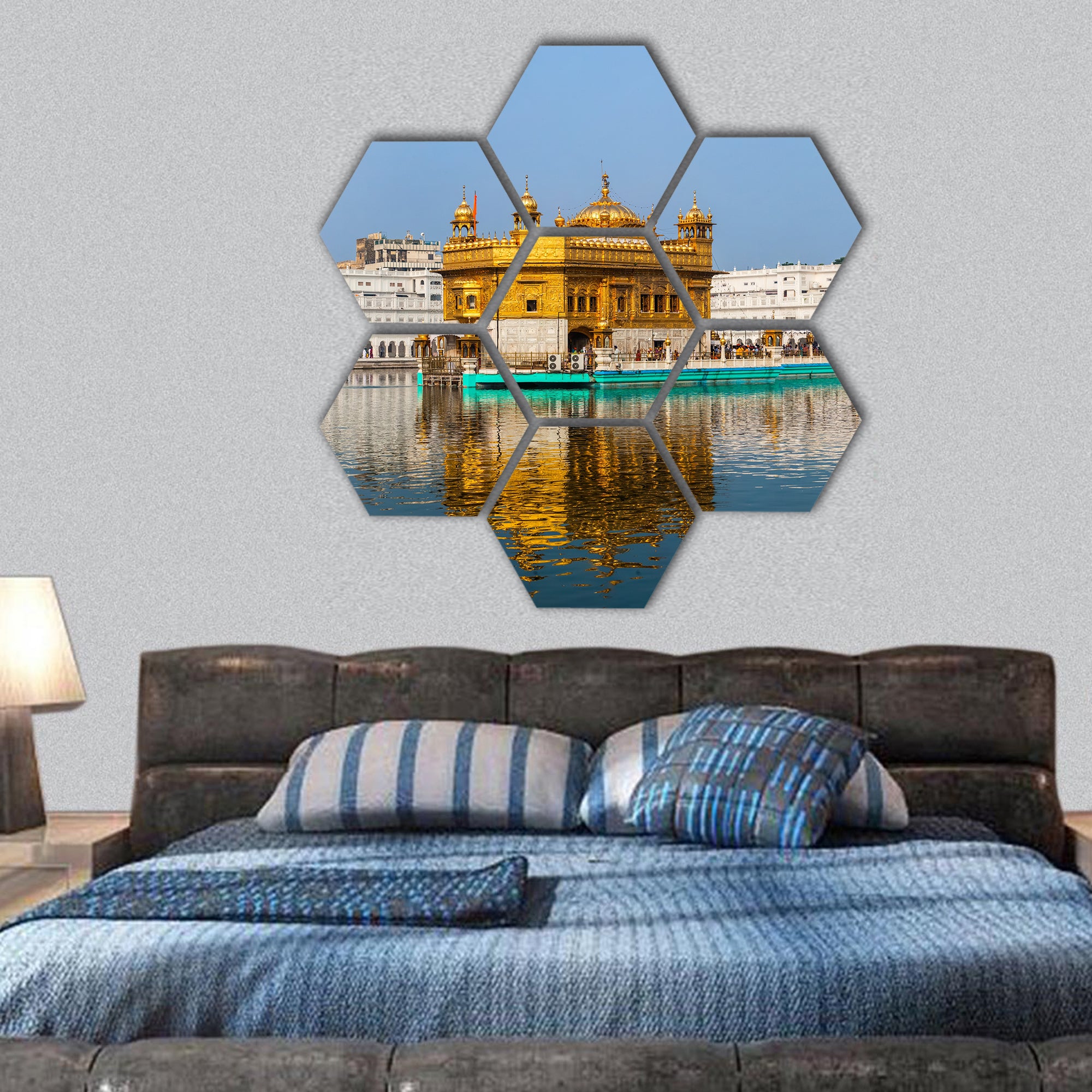 Sikh gurdwara Golden Temple Punjab hexagonal canvas wall art