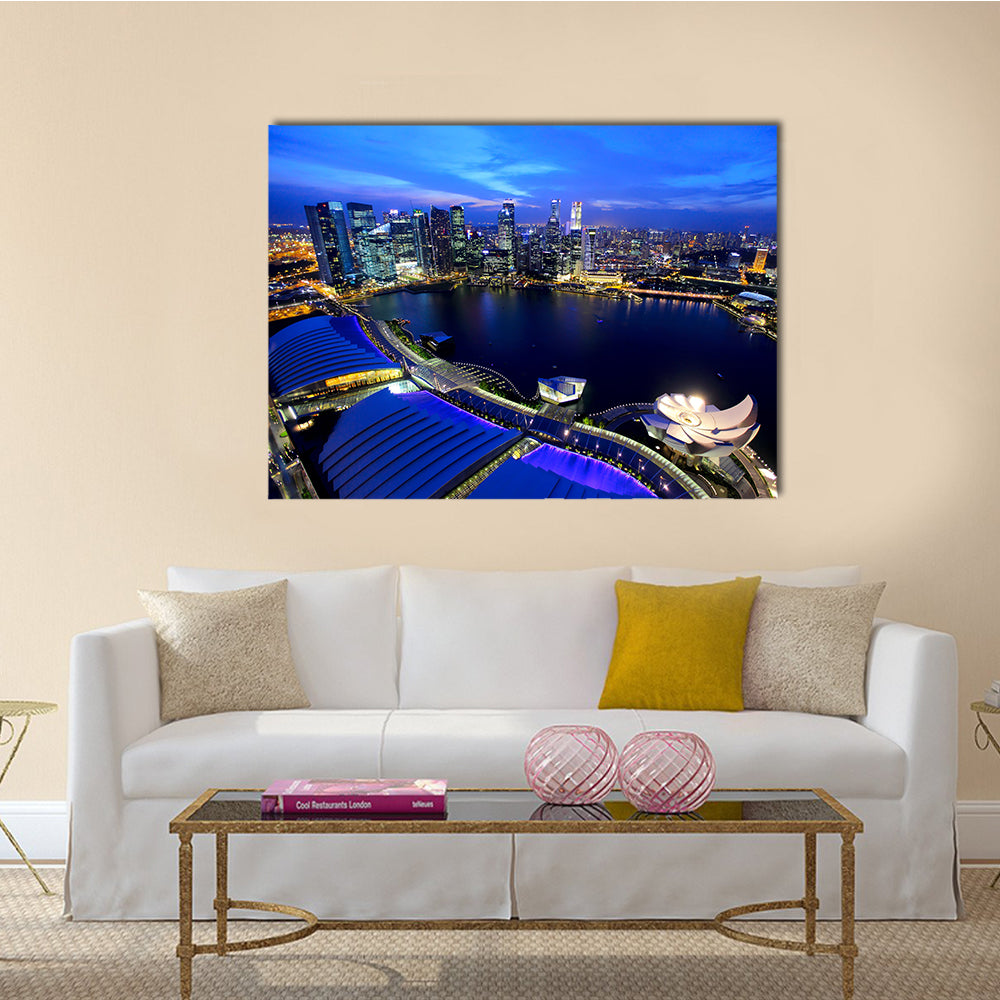 The Famous City Of The Singapore At Night Multi Panel Canvas Wall Art