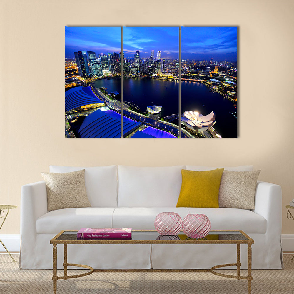 The Famous City Of The Singapore At Night Multi Panel Canvas Wall Art