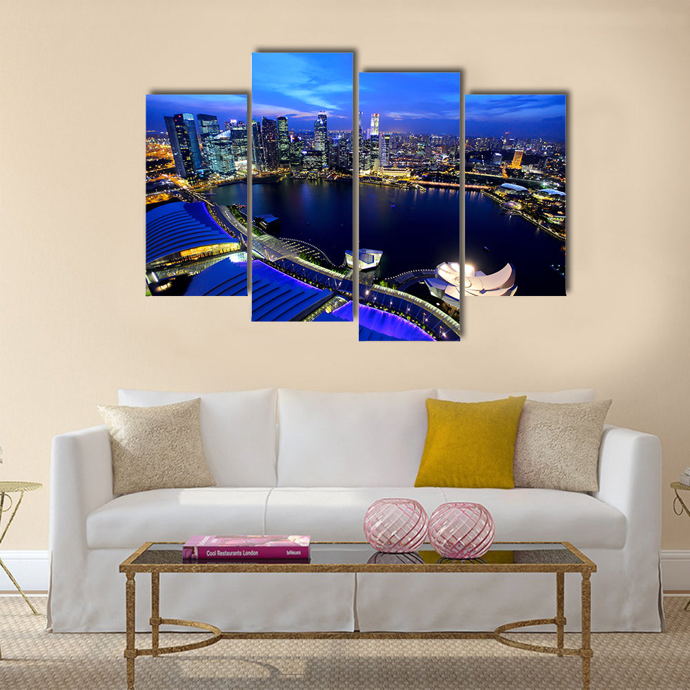 The Famous City Of The Singapore At Night Multi Panel Canvas Wall Art