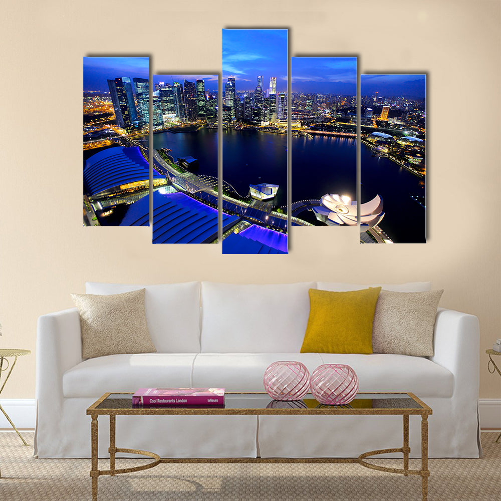 The Famous City Of The Singapore At Night Multi Panel Canvas Wall Art