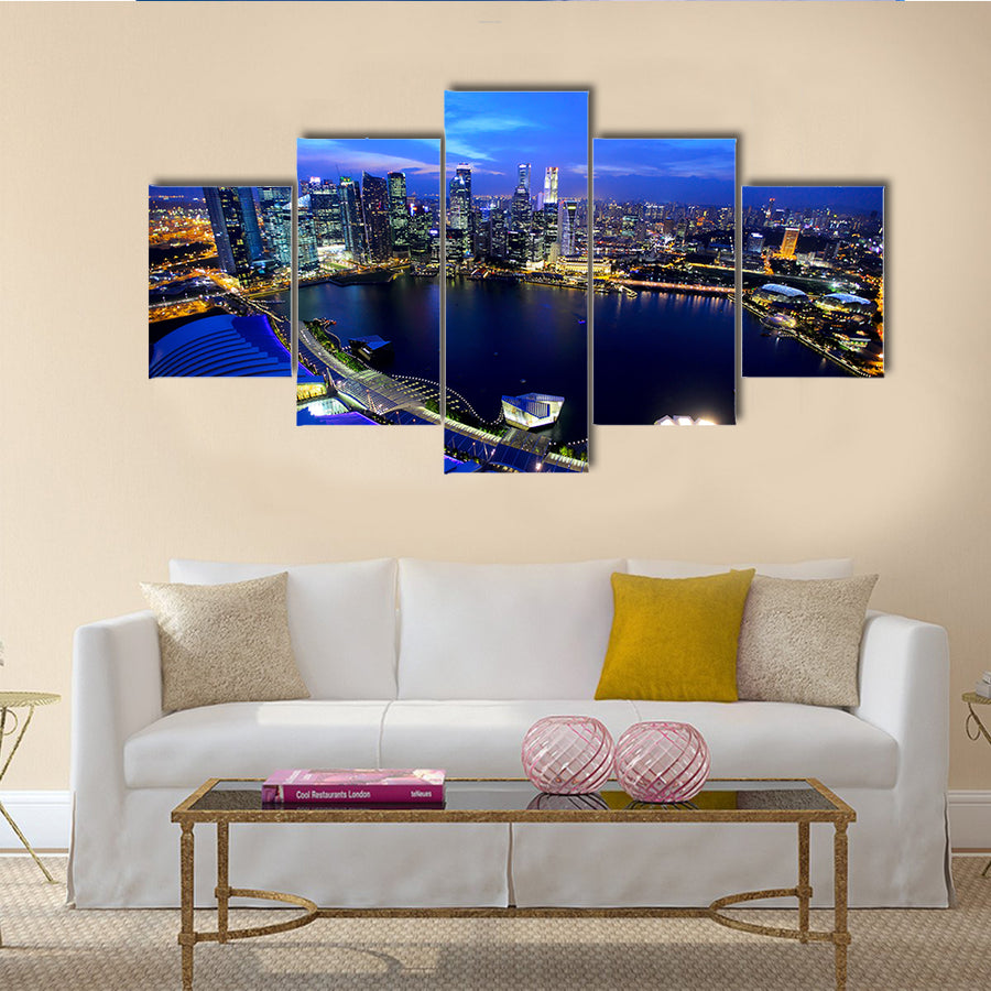 The Famous City Of The Singapore At Night Multi Panel Canvas Wall Art