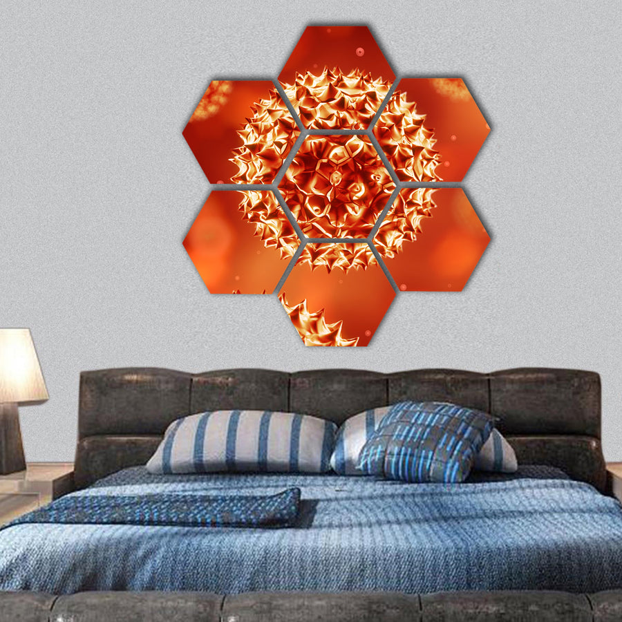 Virus on a blue background hexagonal canvas wall art