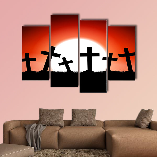 Halloween theme red moon on graveyard multi panel canvas wall art