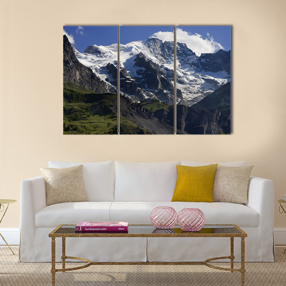 Snow cover on the mountain landscape with trees Multi panel canvas wall art
