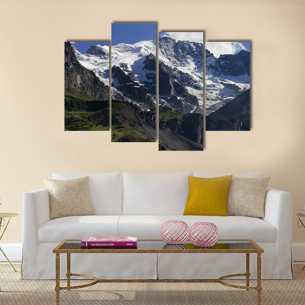 Snow cover on the mountain landscape with trees Multi panel canvas wall art