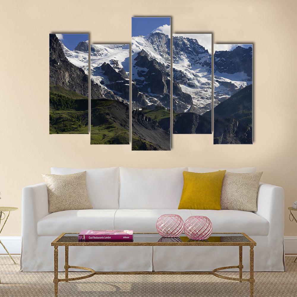 Snow cover on the mountain landscape with trees Multi panel canvas wall art