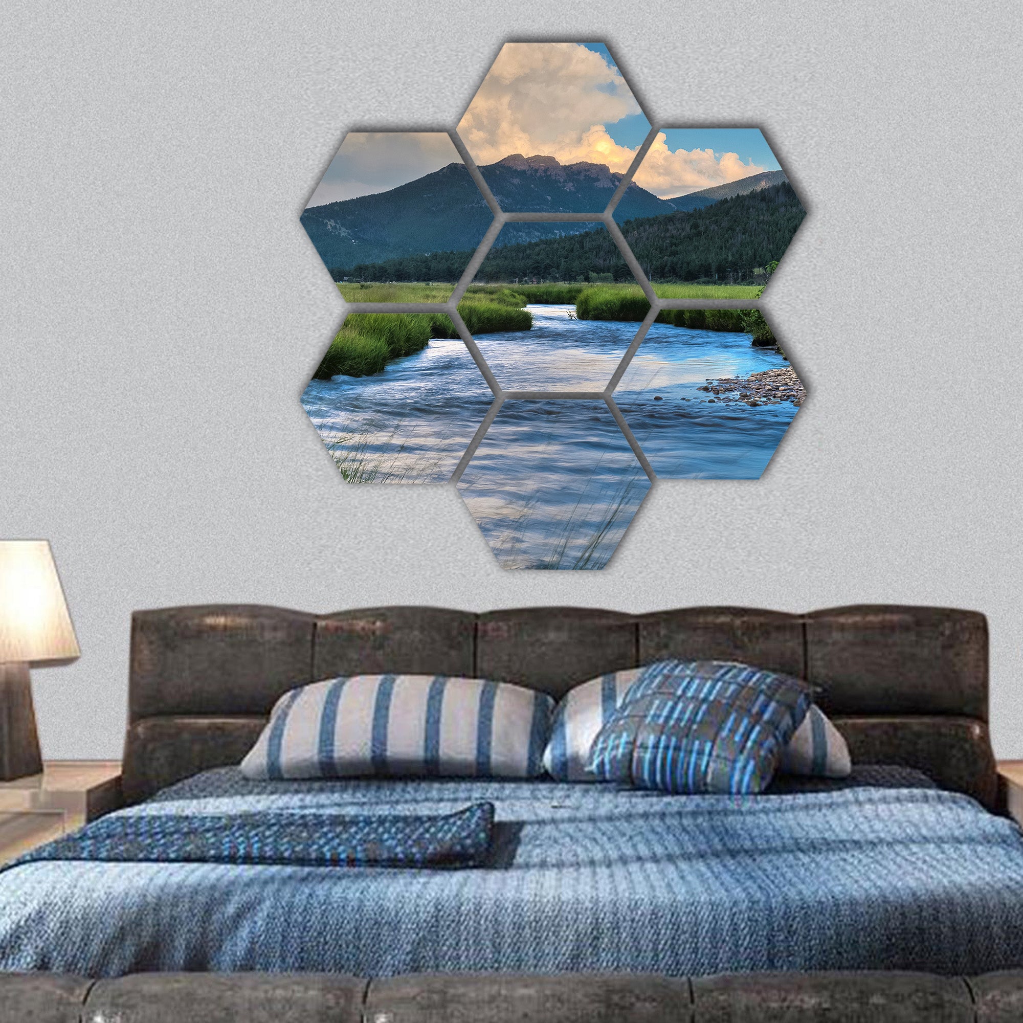 Creek near Cub Lake Trail, Rocky Mountain National Park hexagonal canvas wall art