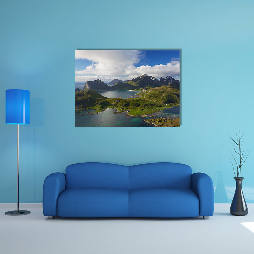 Scenic aerial view of dramatic coastline in Norway multi panel canvas wall art