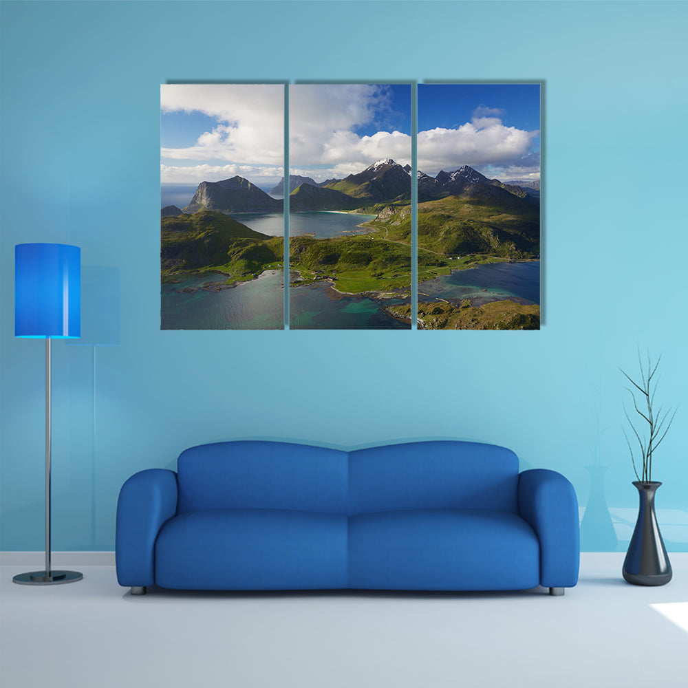 Scenic aerial view of dramatic coastline in Norway multi panel canvas wall art