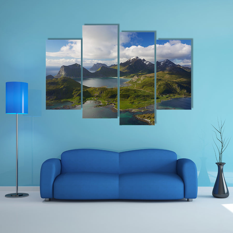 Scenic aerial view of dramatic coastline in Norway multi panel canvas wall art