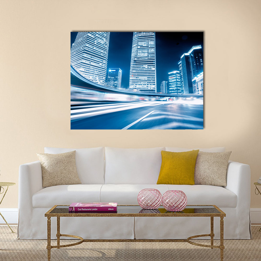 Fast moving cars at night Multi Panel Canvas Wall Art