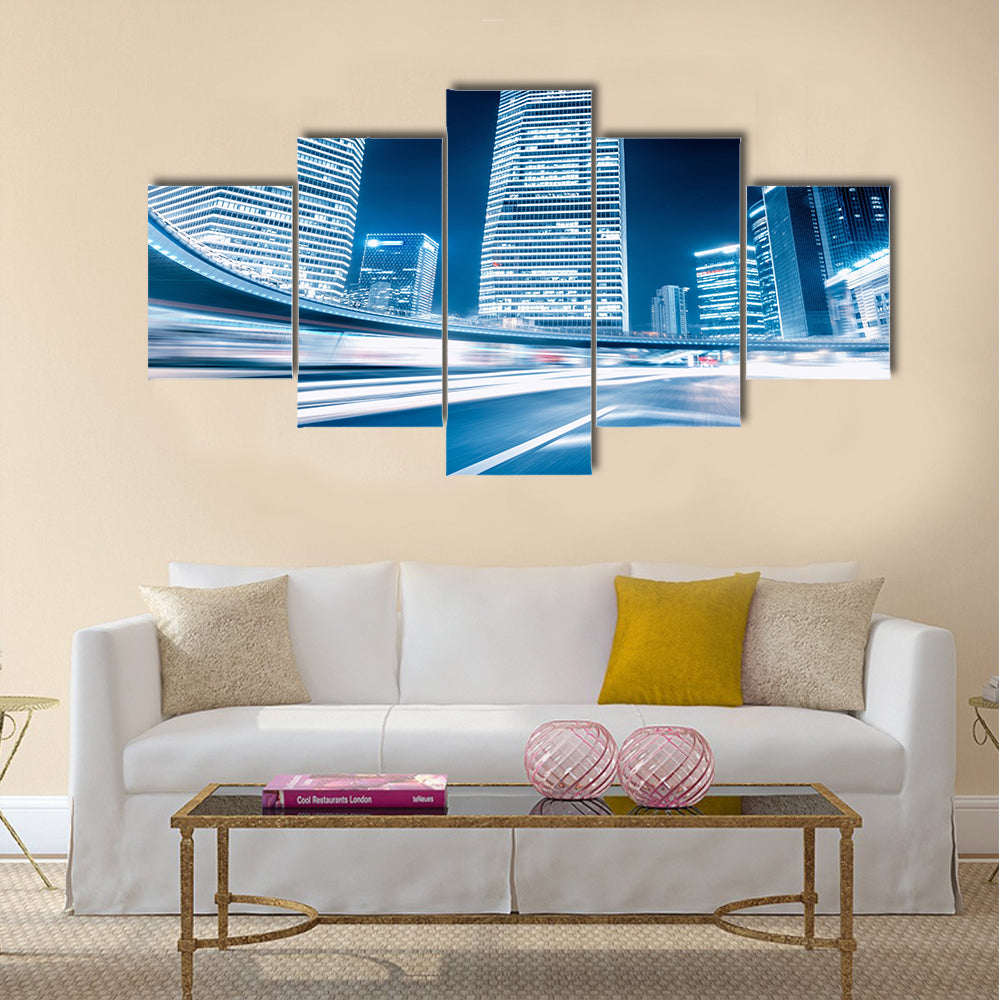 Fast moving cars at night Multi Panel Canvas Wall Art