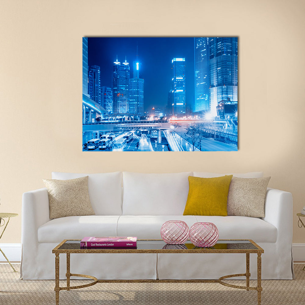 Beautiful view of Fast moving cars at night multi panel canvas wall art