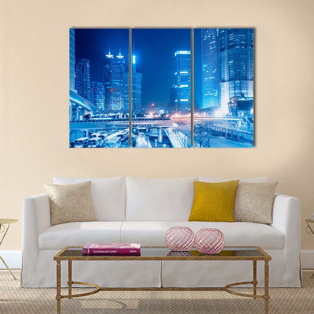 Beautiful view of Fast moving cars at night multi panel canvas wall art